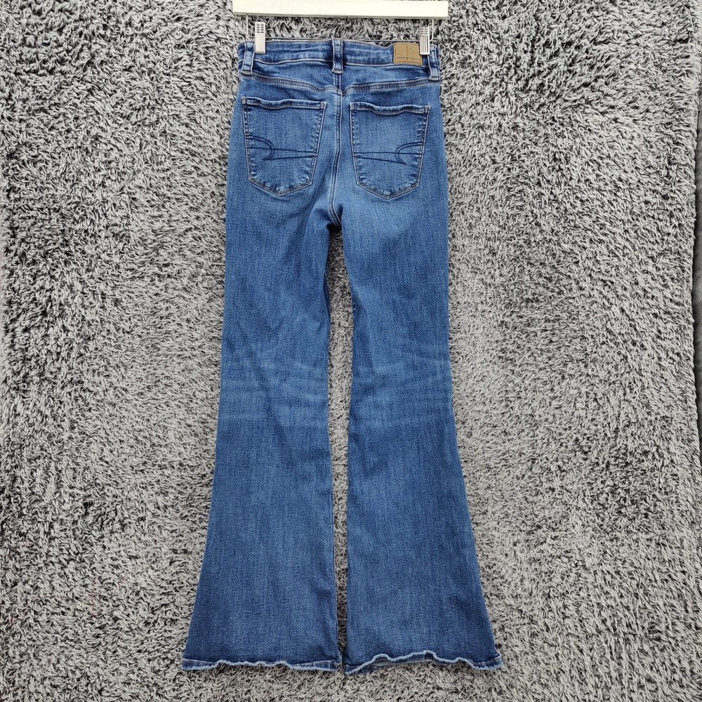 American Eagle Womens Super High Rise Flare Wide 70s Festival Retro Jeans 4 Blue - Picture 5 of 16